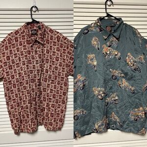 Harley-Davidson Men's Button Shirt 2XL Hawaiian Aloha Shirt [Bundle of 2]